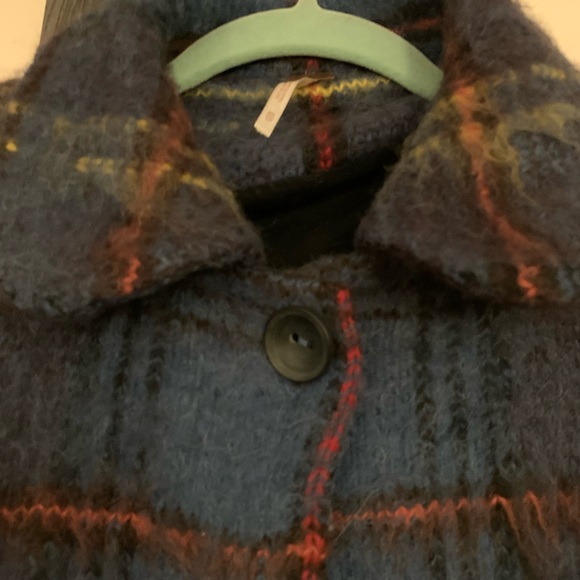Free People Plaid Fringe Wool Sweater A-Line Button-up Coat XS-mohair and alpaca - Picture 4 of 8